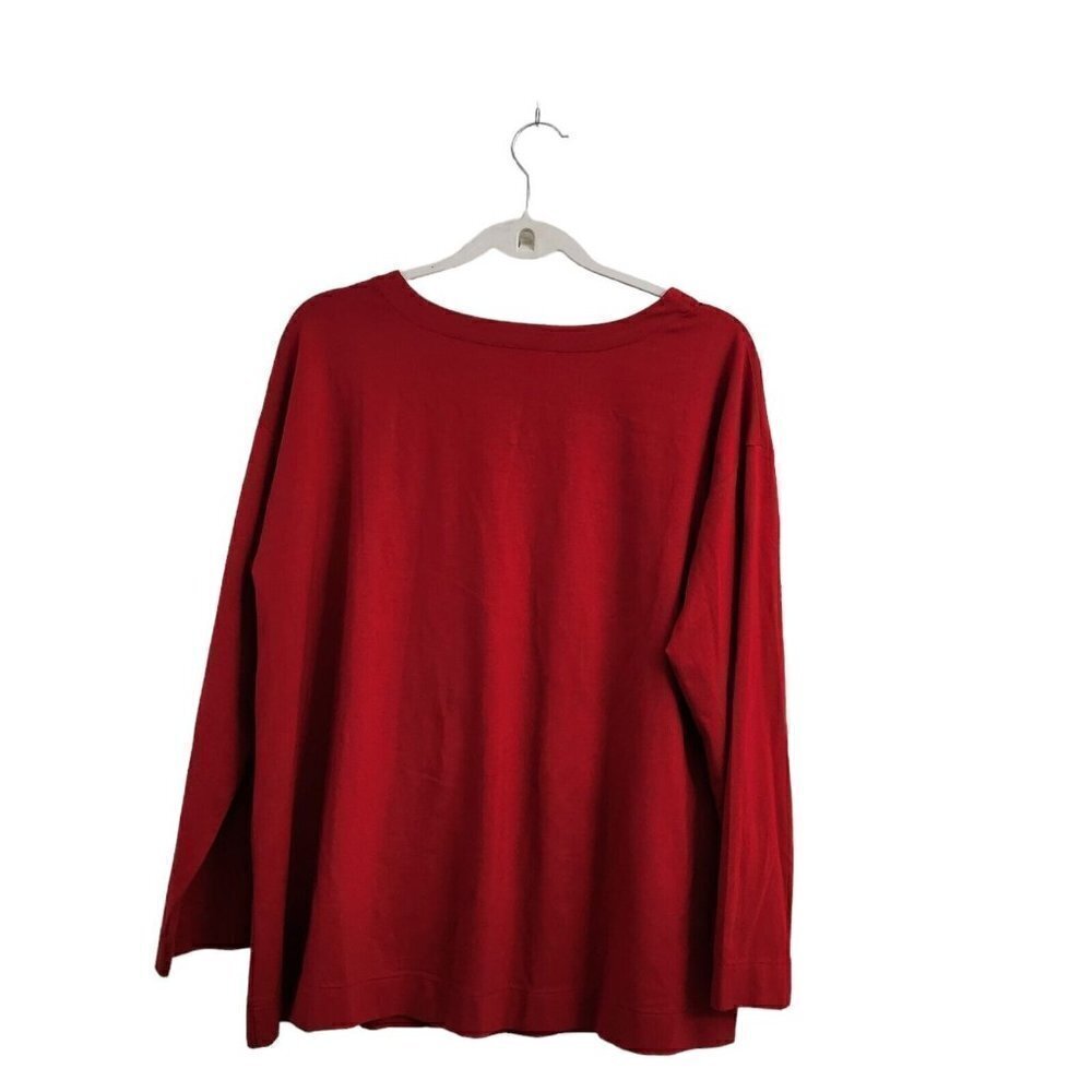 J Jill Top 1X Red Luxe Supima Relaxed Tee Long Sleeve Stretch Crew Neck Blouse - Picture 8 of 11